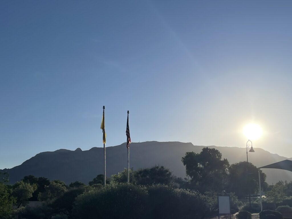 Still flags with the Sandia Mountains in the Background