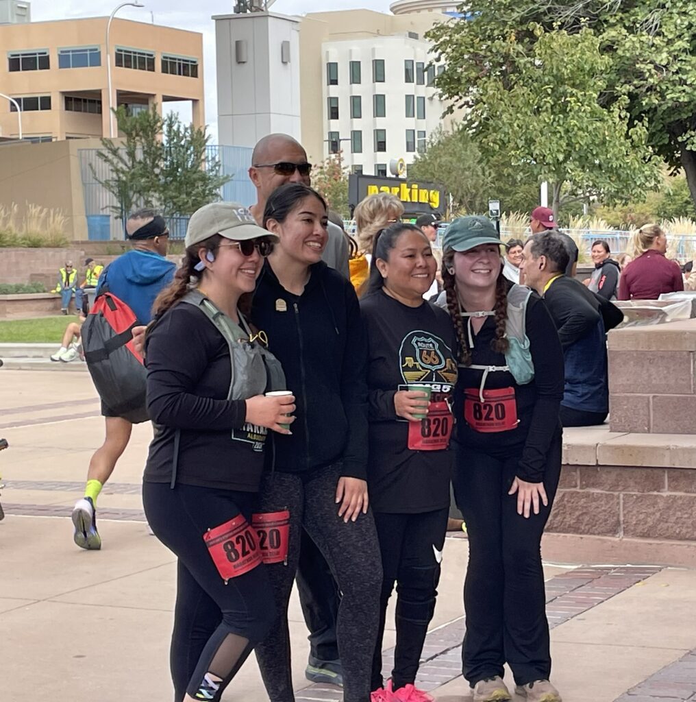 UNMH Coed Team a the finish of the Duke City Marathon
